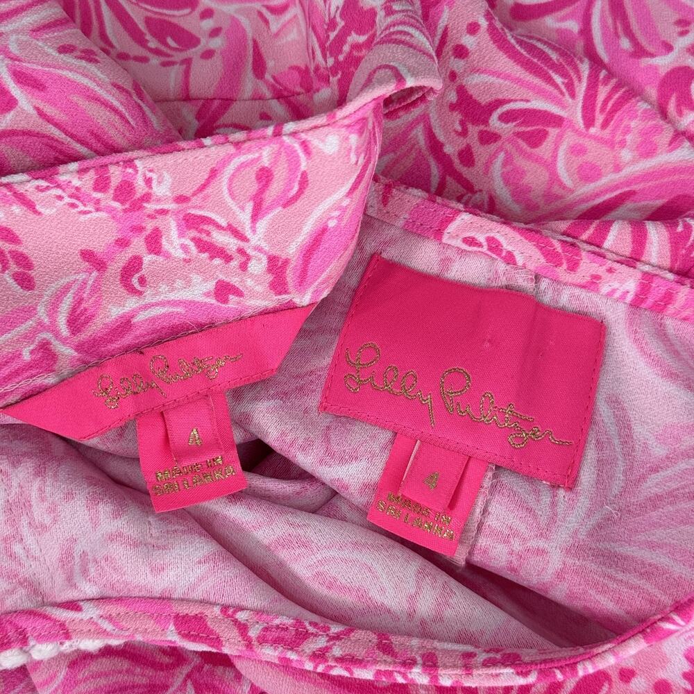 Lilly Pulitzer Fola Set Women 4 Pink Blossom Foxy Llama Top Shorts Floral Resort - Picture 2 of 16